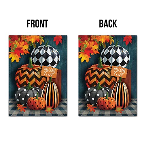 V Vibepy All Over Printed Double Sided House Flags, 28X40", Fall Flag, Autumn Flag, Fall Leaves Flag, Hello Fall Flag, Pumpkin Flag, Outdoor Flag, Fall Farmhouse Decor, Fall Yard Flag, Fall Decor #TOP2