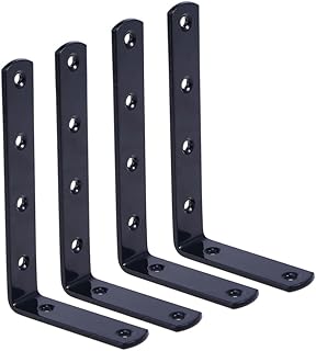 Angoily 4pcs Adjustable Shelf Brackets Floating Shelf Hardware Decorative Shelf Brackets Right Angle Bracket Adjustable Shelving Black Metal Shelves L Type Bracket Corner Brace Shelf Black