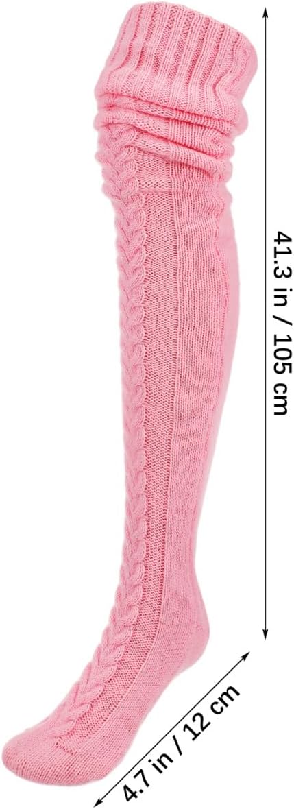 Holibanna 2 Pairs Thigh High Socks Cable Knitted Thigh High Boot Socks Over Knee Leg Warmers Fluffy Winter Stockings for Women Pink+Grey, One Size