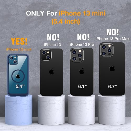 Image of Miracase for iPhone 13 mini Case 5.4 inch,Full-Body Protection,Clear Bumper Case with Built-in 9H Tempered Glass Screen Protector,Military-Grade Drop Protection Outdoor Phone Case for 13 mini,Dark Blue