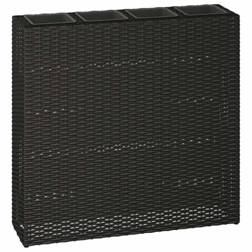 vidaXL Arriate Rectangular de Cuatro Macetas Ratán Sintético Negro Macetero