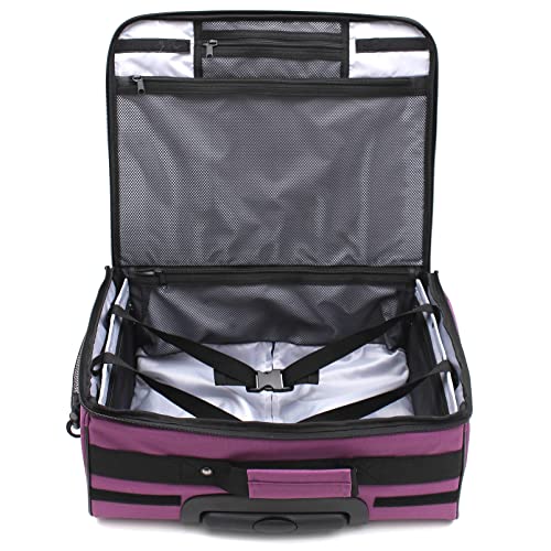 Foldable 17.3 Inch Laptop Briefcase Carry-On On Wheels, Under The Seat Personal Item Suitcase Compliant With Spirit, Allegiant, Frontier, American, Delta Etc. 45X36X20 Cm. (Purple, 18X14X8) #TOP2