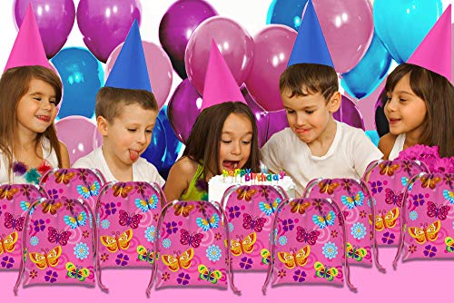 Whimsical Pink Butterfly Drawstring Bags Kids Birthday Party Supplies Favor Bags 10 Pack