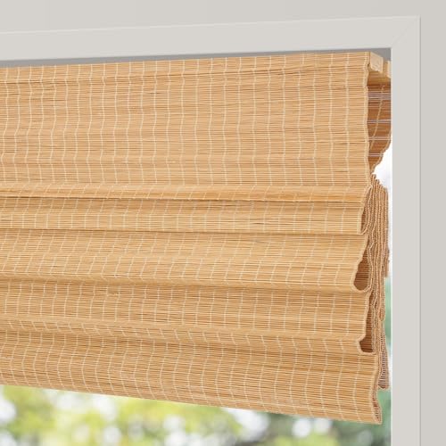 ZY BLINDS Cordless Bamboo Roman Shades, Light Filtering UV Protection Wooden Roller Blinds with 6' H...