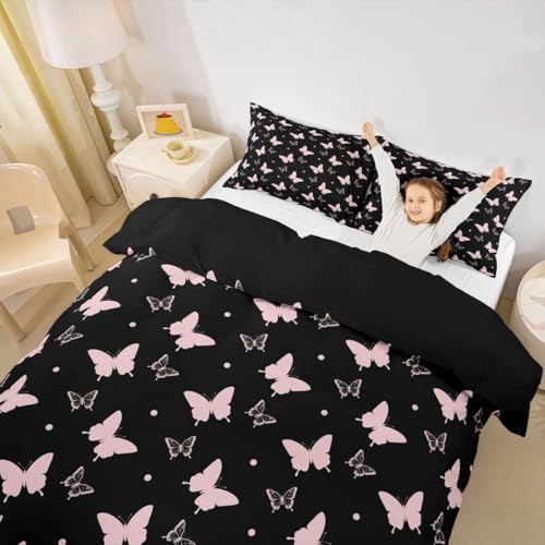 Housse de couette papillon en motifs géométriques contrastés rose noir - 6
