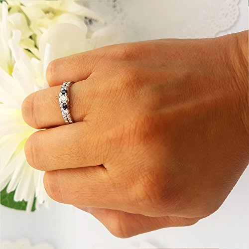 Dazzlingrock Collection 14K Solid Gold Blue Sapphire & White Diamond 5 Stone Bridal Engagement Ring Set3