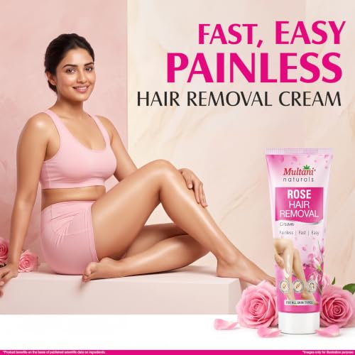Image of Multani Naturals Rose Hair Removal Cream 120ml | Removes Hair in Minutes | Gentle formula Enriched with Rose and Vitamin E | Painless, Easy, and Effective Hair Removal for Men and Women