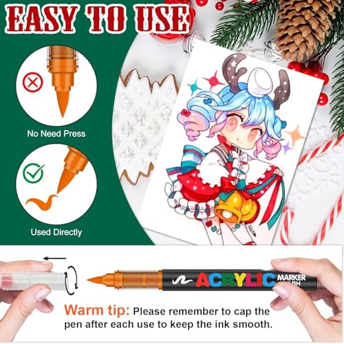 Image of Acrylic Paint Markers Brush Tip Set (60 Colors) | Water-Based Paint Pens with Direct Ink System | Art Markers for Rock Painting, Canvas, Glass, Wood, Fabric & DIY Crafts