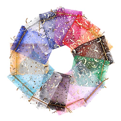 ERINGOGO 50個喜糖礼品袋 星星月亮デザイン オーガンジー製 ドローストリング付き 小物収納用 結婚式 パーティー 包装用