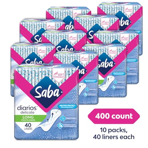 Image of SABA Diarios Long Delicate Pantiliners, Unscented, Breathable & Comfortable for Everyday Freshness, 10-Pack of 40 Pads (400 Count)