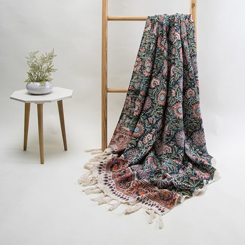 Image of Surajmukhi Flower Cotton Sofa Throw Blanket - Soft, Lightweight, Stylish Floral Pattern for Couch, Bed - Perfect for Home Decor & Cozy Comfort 50X70 Inches (Pack of 1)