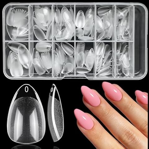 Lifextol 240pc Almond Gel x Nail Tips Short Fake Nails Clear Press on Nails Acrylic Nails Tips, 12 Size XS Full Cover Nail tips Almond Soft Gel Nail Tips False Nails Extension Artificial Fingernail Cover