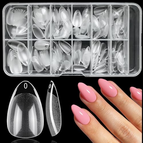 Lifextol 240pc Almond Gel Nail Tips Short Fake Nails Clear Press on Nails Acrylic Nails Tips, 12 Size XS Full Cover Nail tips Almond Soft Gel Nail Tips False Nails Extension Artificial Fingernail
