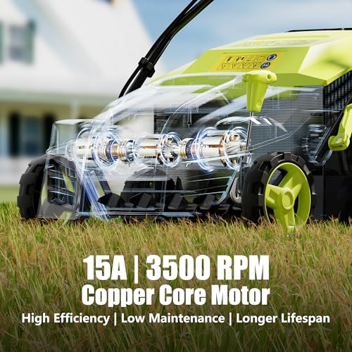16-Inch Electric Dethatcher Scarifier, YERYORK 2-in-1 Lawn Scarifier with Powerful 15 AMP Motor 14.5Gal Collection Bag 5-Position Depth Foldable Handle for Lawns & Garden