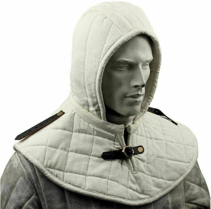 Gambeson Medieval Cotton Hood with Collier SCA Costume Armor gorged Protector | Medieval Renaissance Padded Cap LARP Cosplay