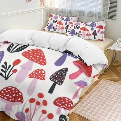 Juego de ropa de cama de setas antialérgico y lavable con cremallera protectora 3