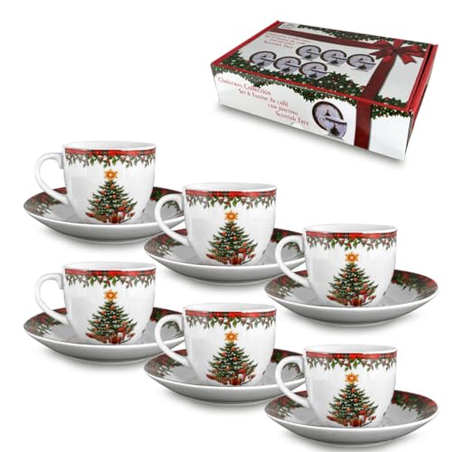 SET 6 TAZZE CON PIATTINO: Set composto da 6 tazze con piattino, ideali per decorare la tua tavola durante le festività e per regalare un'atmosfera natalizia alla tua casa