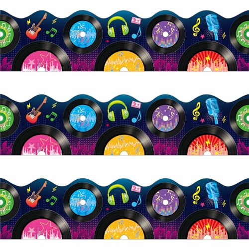 Tablón de anuncios de música de 64 pies con bordes de discos de música para decoración de aula de música, decoración de fiesta