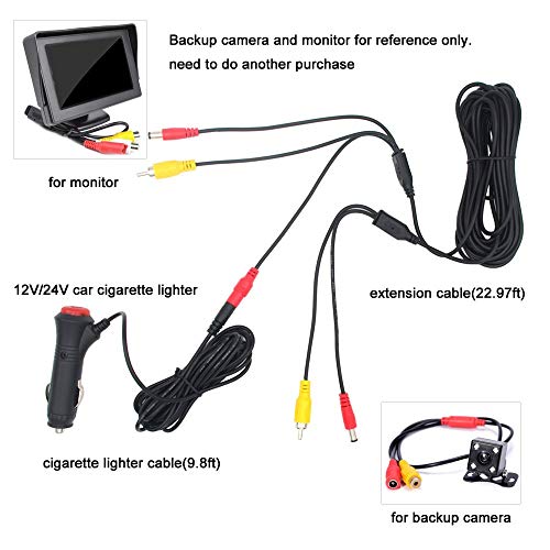 Royitay 12V/24V Super Thin 4 Pin Cigarette Lighter Power Supply Kit For Car Rear View Camera And Lcd Monitor With Rca Connection Cable Extension For Backup Camera #TOP2