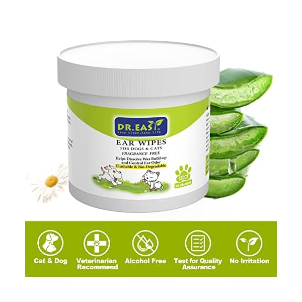 Dr.Easy 120ct Pet Ear Grooming Wipes for Dogs &Cats Fragrance Free,Helps Dissolve Wax Build-Up and Control Ear Odorflushable & Compostable,Stop Ear Itching Natural Cleansing (120ct) Dr.Easy 120ct Pet Ear Grooming Wipes for Dogs &Cats Fragrance Free,Helps Dissolve Wax Build-Up and Control Ear Odorflushable & Compostable,Stop Ear Itching Natural Cleansing (120ct)