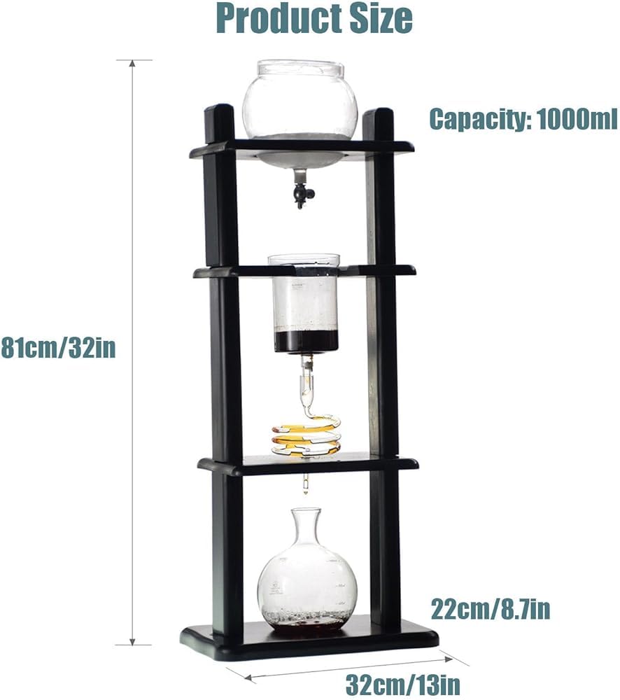 Ice Cold Brew Dripper Kaffeemaschine,Cold Brew Tropfturm 1000 ML Wiederverwendbarer Glasfilter Transparenter Edelstahlständer DIY Coffee Maker Glaskaraffe of
