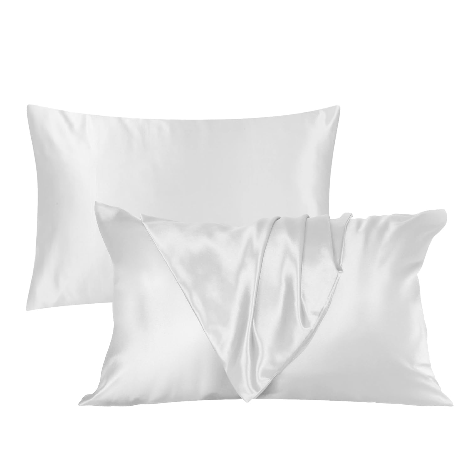 Sunshine Comforts Satin Silk 2 Pack White, Soft, Smooth, and Luxurious Pillow Cases with Envelope Closure, Silk Pillow Cases for hair & skin, for Women's, Standard Size 50x75cm