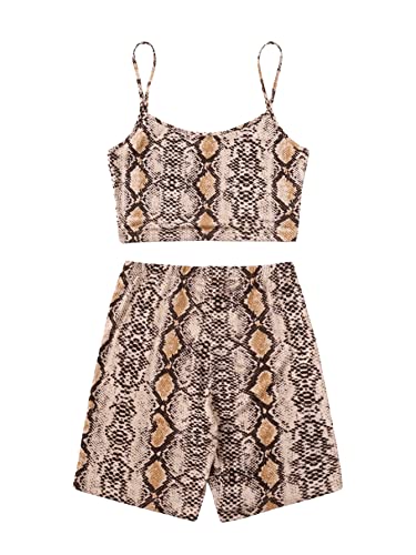 Floerns Ensemble 2 pièces pour femme avec haut court et short imprimé floral, Kaki Multicolore, X-Small Cover
