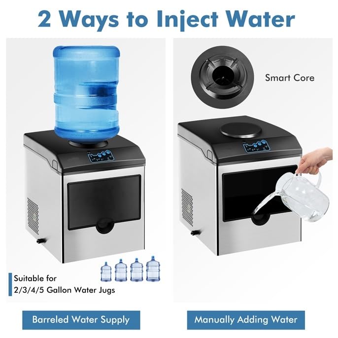 ARLIME 2-in-1 Ice Maker Countertop with 5 Pounds Storage Basket, Portable Ice Machine with 2 Ways to Add Water, 48 Pounds in 24 Hours, Compact Ice Maker with Scoop for Kitchen, Office, Party