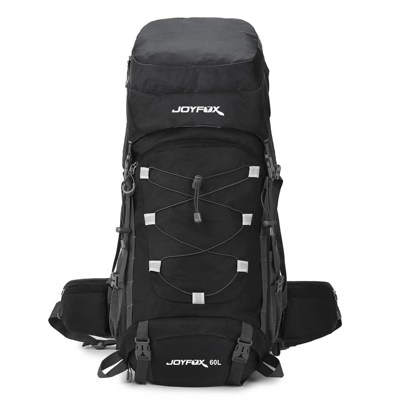 Joyfox Mochila De Trekking 60L - Impermeável Profissional Para Camping E Viagem Com Capa De Chuva, Compartimento Para Tênis E Apito De Emergência - Nylon Reforçado