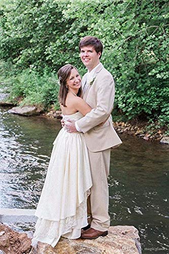 Women's High Low Sweetheart Satin Country Wedding Dress Lace Bridal Gowns2