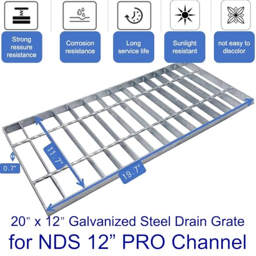 Image of Galvanized Steel Drain Grate, Driveway Channel Cover 20x12