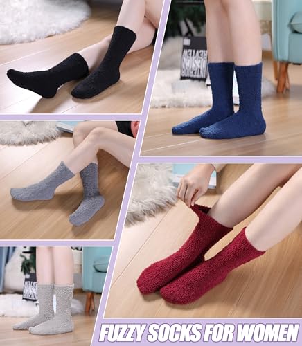 Image of Womens Fuzzy Socks Cozy Fluffy Slipper Soft Winter Warm Home Sleeping Christmas Socks