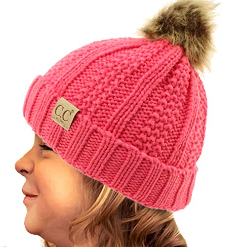 C.C Toddler Sherpa Fuzzy Lining Baby Beanie Hat for Kid Chunky Knitted with Pom Pom for Boys Girls Ages 2-5 Years3
