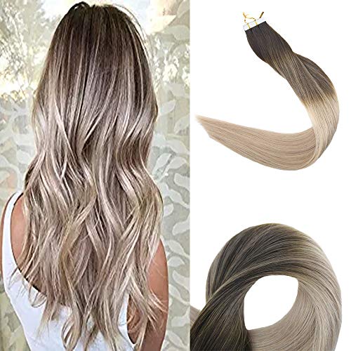 [Promotion] Full Shine 18 inch Tape Hair Extensions Dark Roots Color #2 Fading To #18 Highlight With Color #60 Skin Weft Tapes Real Hair Extensions Remy 50gram 20 Pcs