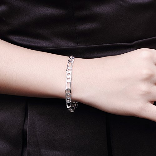 Pulsera de plata sólida con cadena Figaro de 6mm 8" miniatura 4