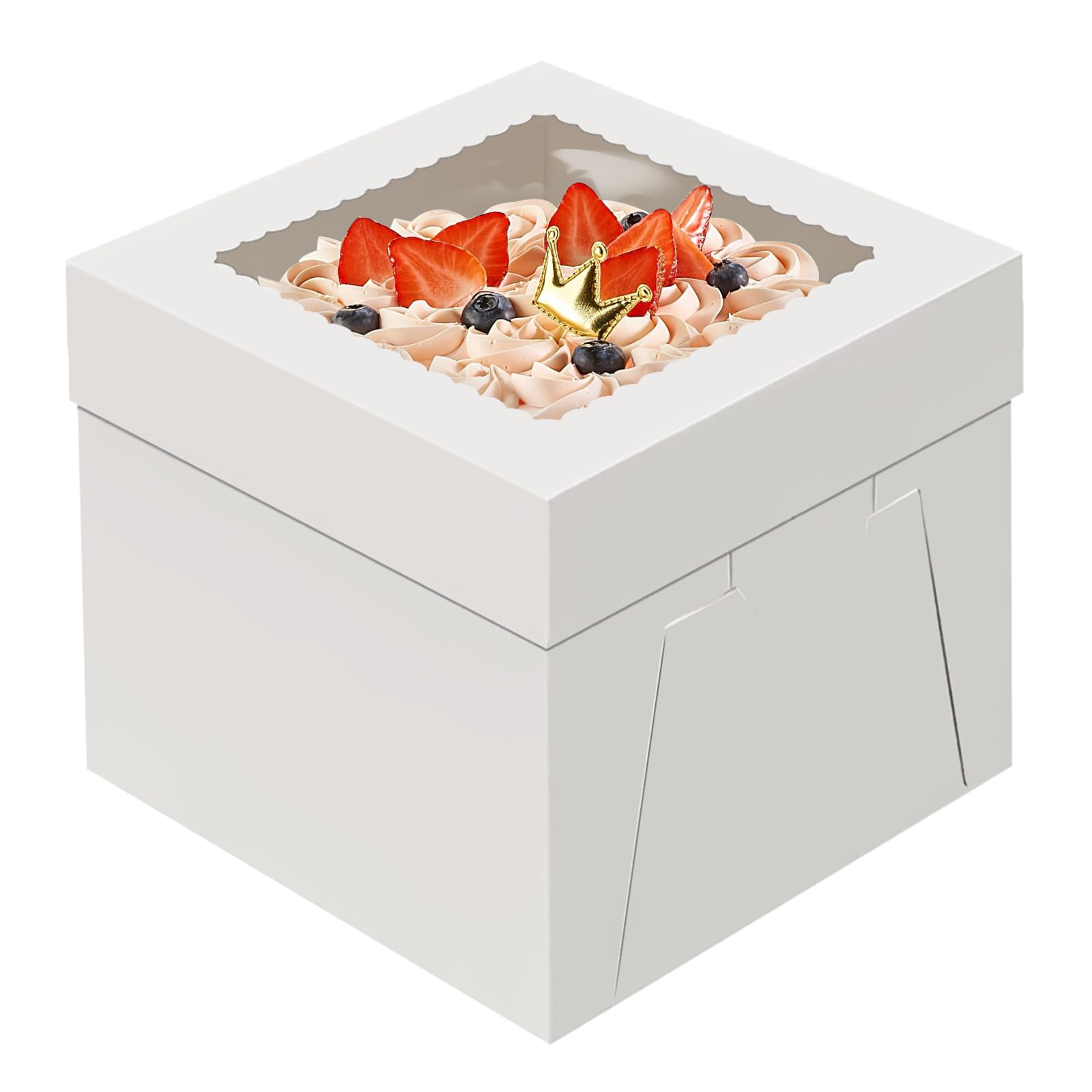 WINKIO 10x10x8 inch Cake Boxes, 4 Pack with Window, White Disposable Bakery Boxes for Cakes, Cookies, Pies, Cupcakes, Pastries