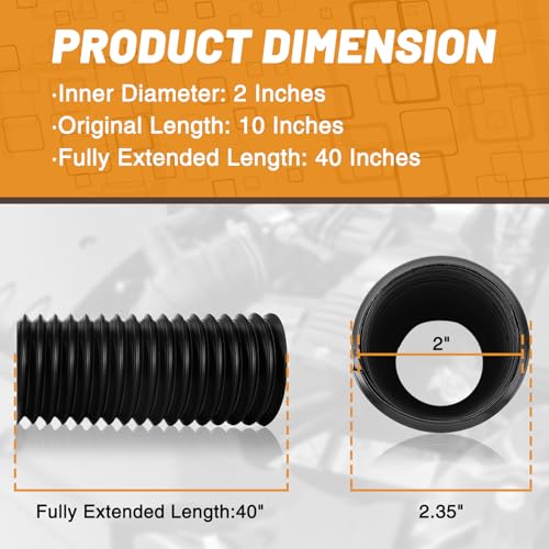 Image of 2 Inch Cold Air Intake Pipe: Universal Flexible Duct with Length from 10 inch to 40 inch for Customize Air Intake System Hose Tube