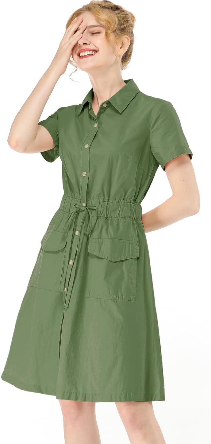 Allegra K Women's Safari Dresses Short Sleeve Cotton Button Down Collar Shirt Dress - Image 3