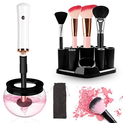 Makeup Brush Cleaner and Dryer Electric Cosmetic Brush Cleaner Machine Automatic Brush Cleaner Spinner Deep Wash and Dry fast with 8 Rubber collars for Most Cosmetic Brushes TecTake