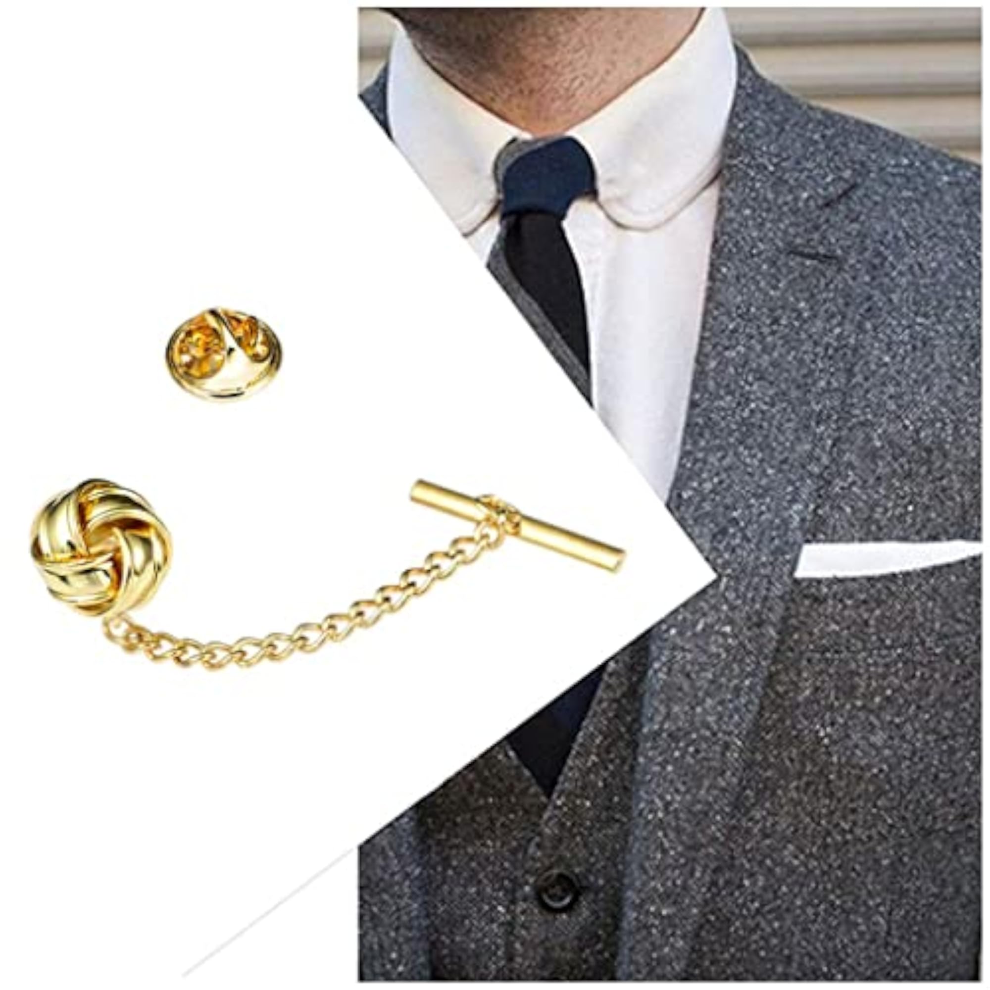 3pcs Men's Tie Tack Pins and Collar Pins for Valentine's Day