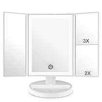 WEILY Specchietto per Il Trucco con Touch Screen Tri-Fold, ingrandimento 1x , 2X , 3X e Caricatore USB o Wireless, Luce LED Regolabile a 180 ° per Il banco da Viaggio Specchio per Il Trucco