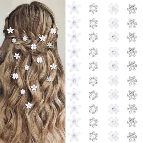 Pinzas mini decorativas con flor blanca y rinestone, set 40 pcs miniatura 1