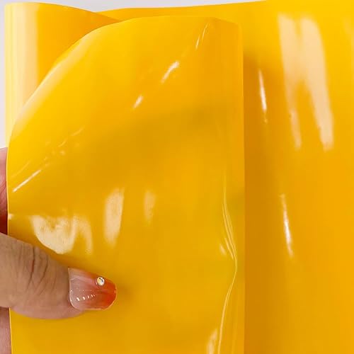 Miniatura 4 de ZLIFA - Hojas de cuero de vinilo sólido transparente de color amarillo limón, rollo de tela de PVC suave con espejo, impermeable, 12 x 47 pulgadas