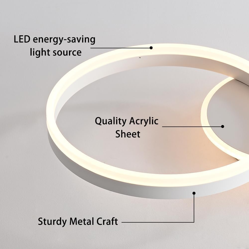 Plafoniera LED Soffitto Dimmerabile 3000K-6000K, Lampadario Soggiorno, 36W 3600lm Alluminio, Camera da Letto con Telecomando, Salone da Due Cerchi