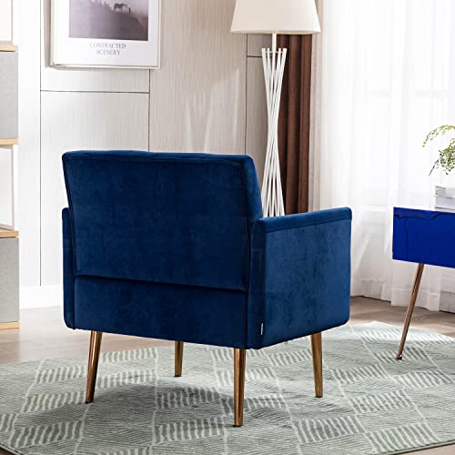Olela Velvet Accent Chair With Arms For Living Room, Modern Tufted Single Sofa Armchair With Gold Metal Legs Upholstered Reading Club Chair For Bedroom Office Decorative (Navy - Velvet Smooth Back) #TOP3