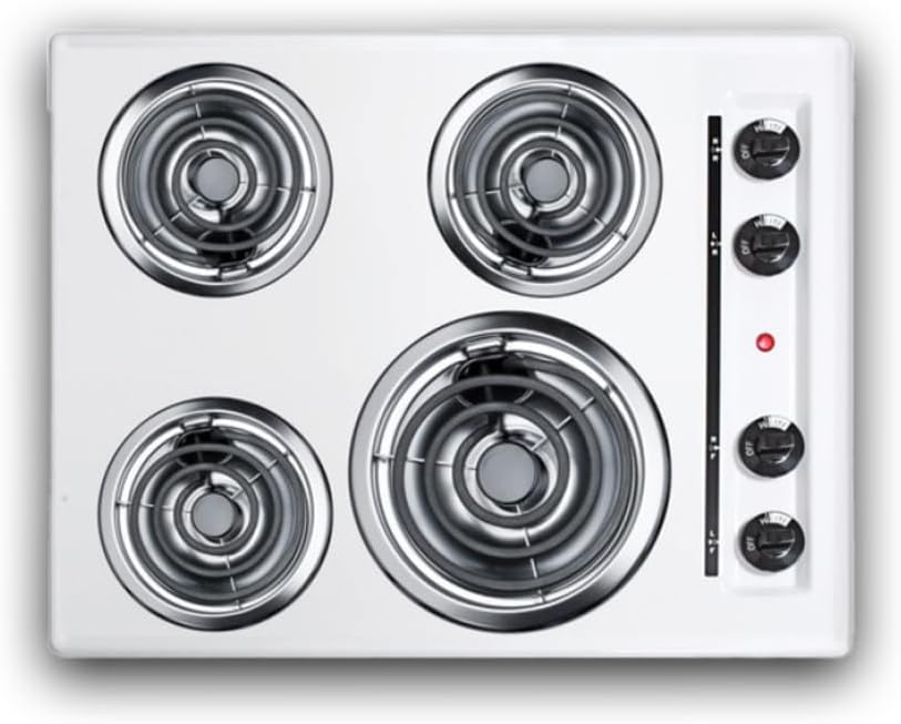 Summit 24" 4 Burner Electric Cooktop. 230 Volt Coil Electric Cooktop, White- WEL03