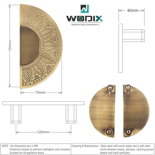 Image of Mandala 6 Inch Round Shape Main Door Handle and Wardrobe Handle Set - Antique Brass Finish, Pack of 2