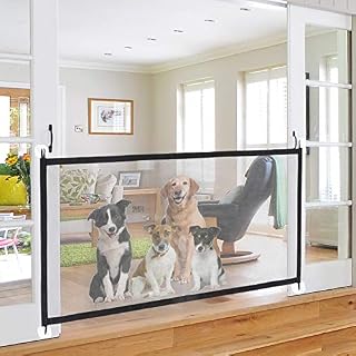 Magic Gate for Dogs, Pet Safety Gate, Barrier Protective Fence, Mesh Portable Folding Net Safe Guard Isolation, Safety Gate Suitable for Install Doorway Hall Anywhere, for Dogs/Cats/baby (180*72cm)