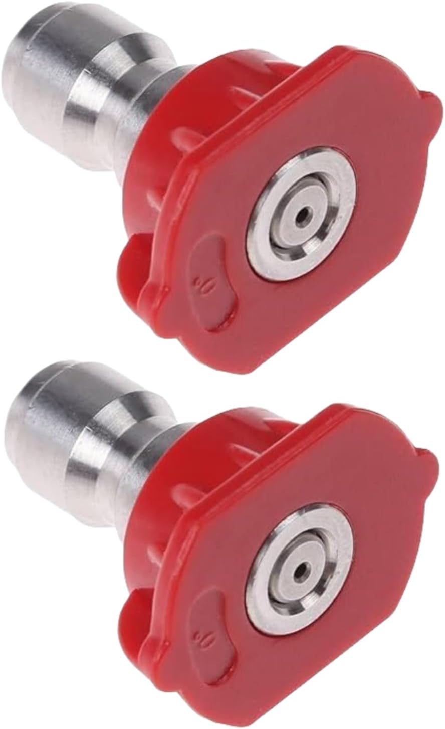 2Pcs Red Pressure Washer Spray Nozzles Tip Red 0 Degree Spray Nozzles Tip Pressure Washer Spray Nozzle Tips, 1/4 Stainless Steel, (0 Degree, 2mm Orifice Diameter), Replacement Parts and Accessories