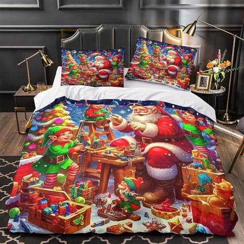 Ensemble de lit Noël microfibre 200x200 avec taies d'oreillers fermeture éclair